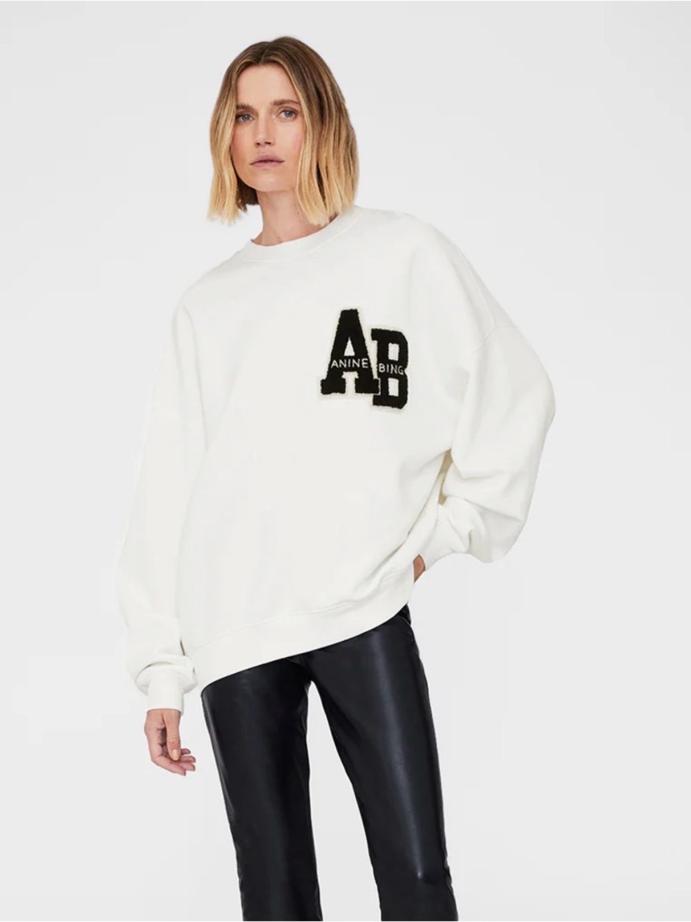 Anine Bing White Sweatshirt with Black 'AB' Patch